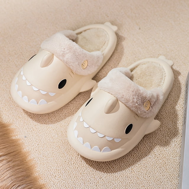 Pantuflas de algodón con tiburón para mujer, impermeables, antideslizantes, para interior y invierno, chanclas de tiburón, sandalias de felpa cálidas para parejas, zapatos planos para el hogar