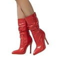 thumbnail image 5 of UngA Burgundy Boots High Boots for Women Stiletto Kitten Heeled Sexy Boots Square Toe and Side Zipper Design Fashion Dress Boots Red,6, 5 of 7