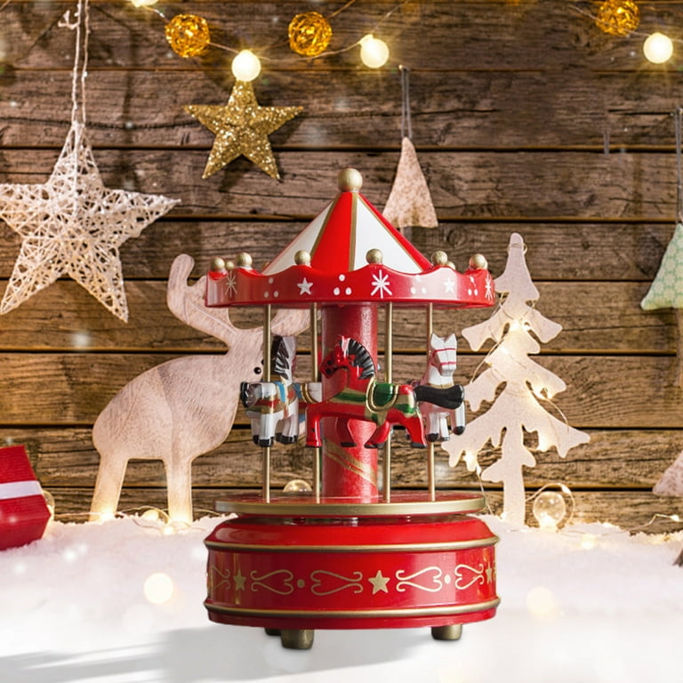 BGZLEU Christmas Mini Carousel Music Box, LED Light Show Musical
