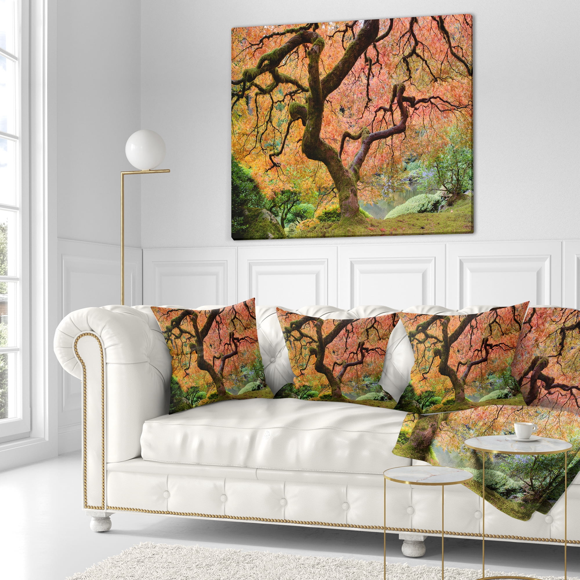 Designart Autumn Maple Tree - Landscape Photography Throw Pillow - 18x18
