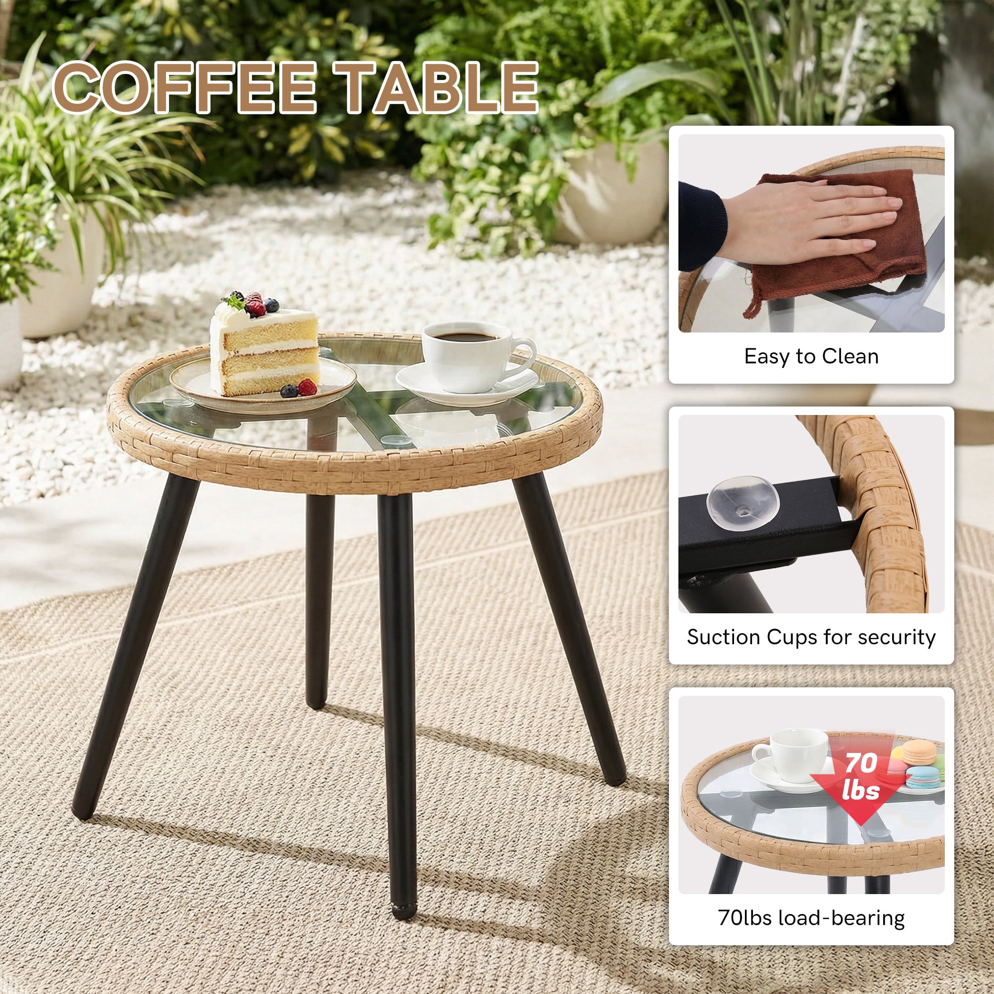 5 Piece Patio Furniture Set, Outdoor Wicker Small Bistro Set, All-Weather PE Rattan Patio Conversation Set with Ottoman & Coffee Table for Balcony Porch Deck Yard Poolside