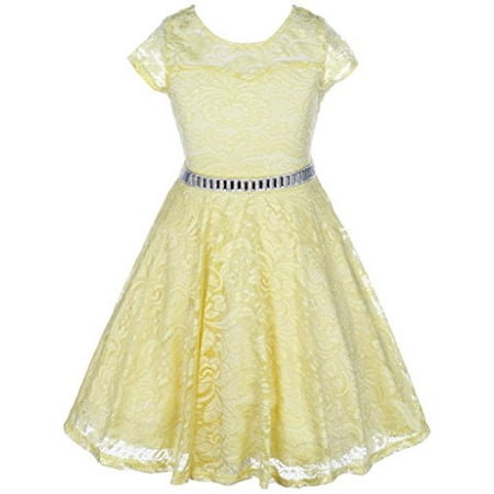 Big Girls' Illusion Lace Top Stone Belt Easter Flower Girl Dress Yellow 8 (Best Hollywood Red Carpet Dresses)