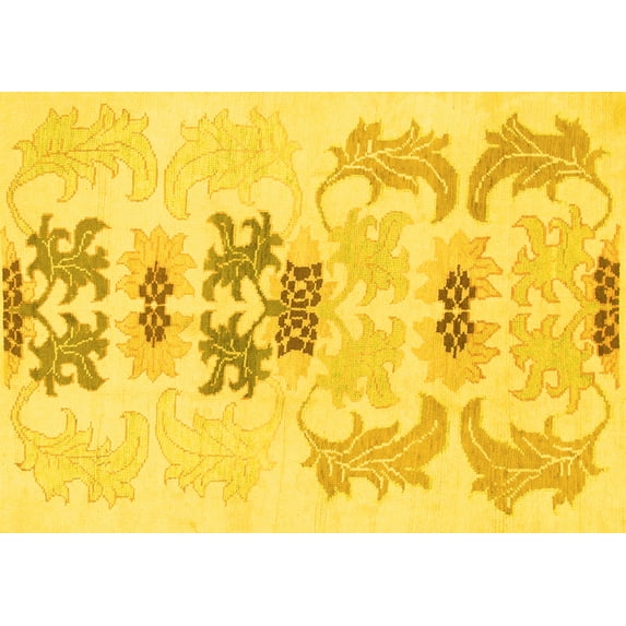 Ahgly Company Machine Washable Indoor Rectangle Abstract Yellow Modern Area Rugs, 3' x 5'