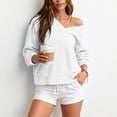 thumbnail image 5 of NominalSnug V Neck Sweatshirt for Women Drop Shoulder Fleece Plain Sweatshirts Casual Long Sleeve Shirts, 5 of 8