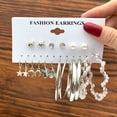 thumbnail image 4 of Pendientes de plata con forma de mariposa y perlas, creativos y sencillos, con forma de luna y estrella de cinco puntas, 9 pares, uso versátil, color plateado, 4 of 6