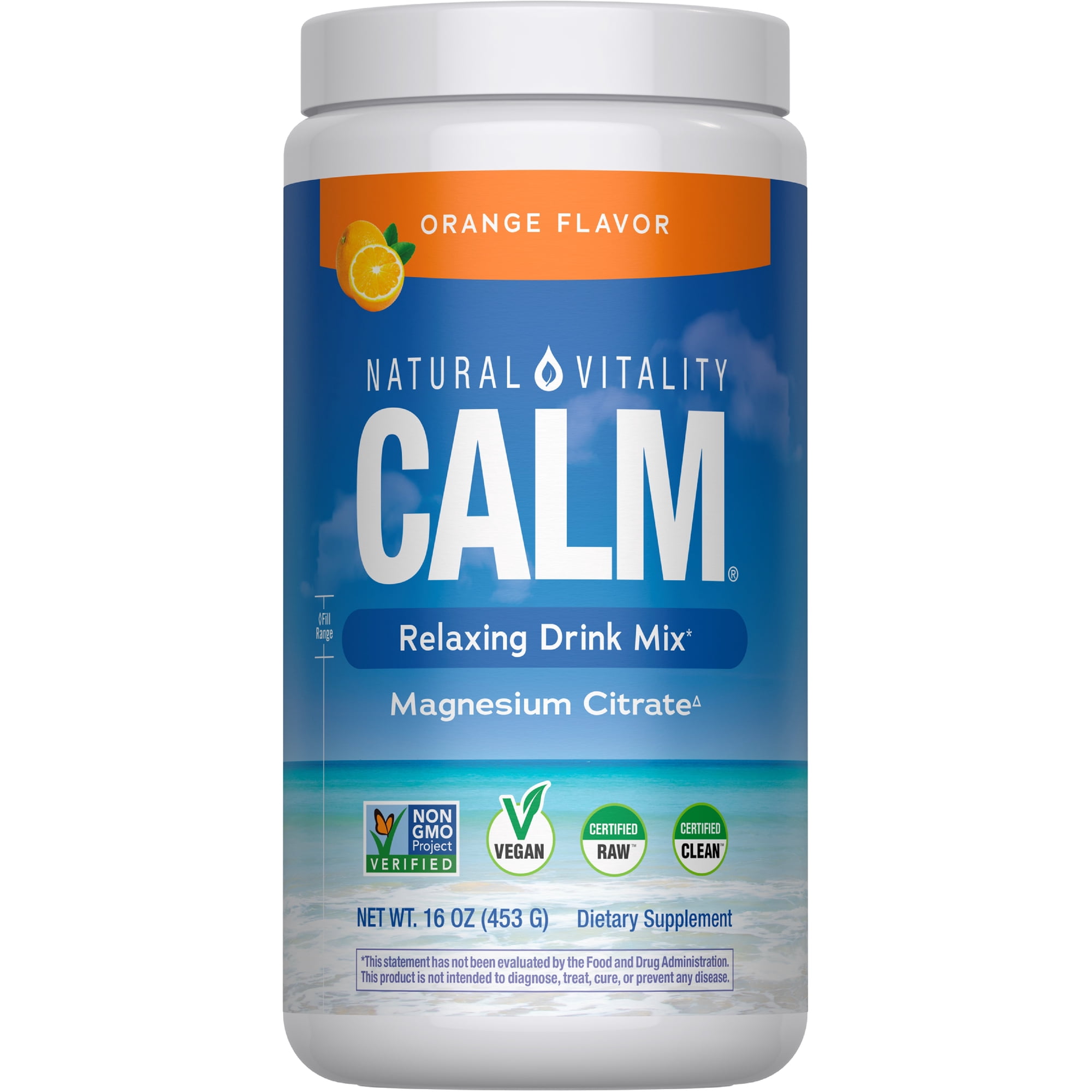 CALM Magnesium Powder | Orange Flavor | 16 Ounces | by Natural Vitality