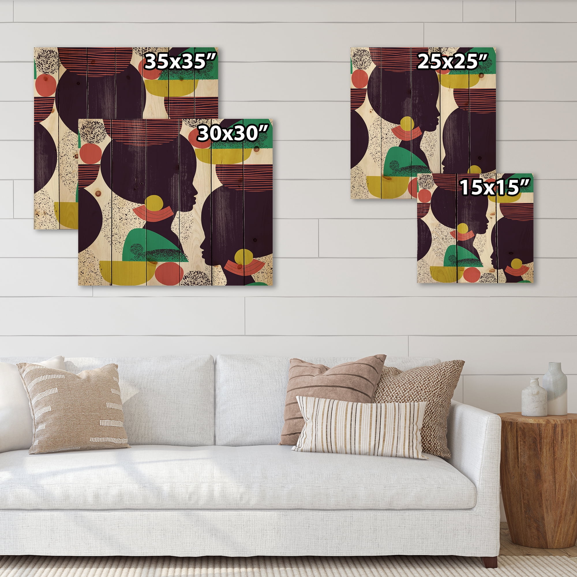 Designart 'Ethnic Geometric Silhouette of African American III' Modern Print on Natural Pine Wood