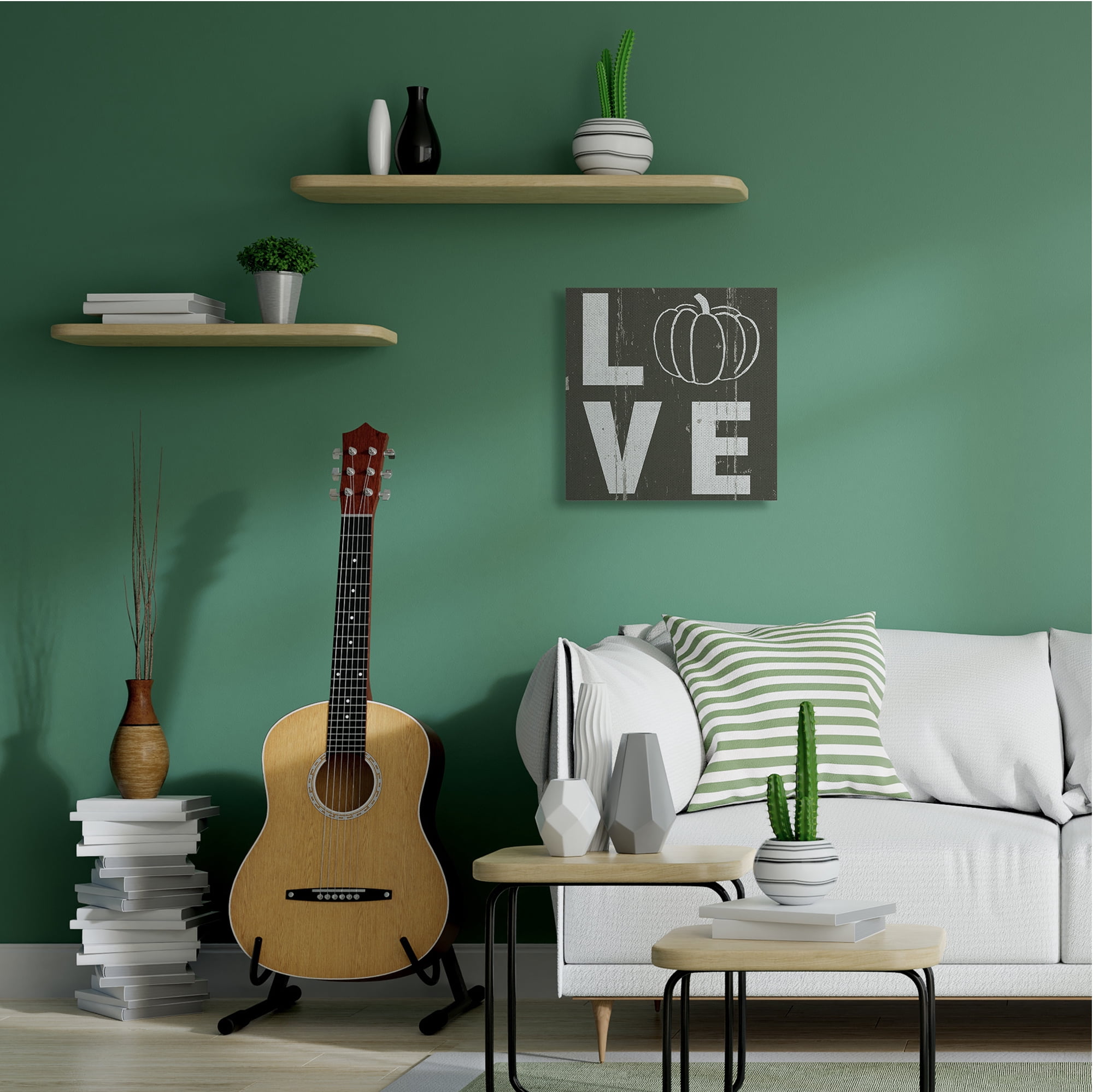 Stupell Industries Bold Love Text Distressed Pumpkin Symbol Typography Painting Gallery Wrapped Canvas Art Print Wall Art, 24 x 24