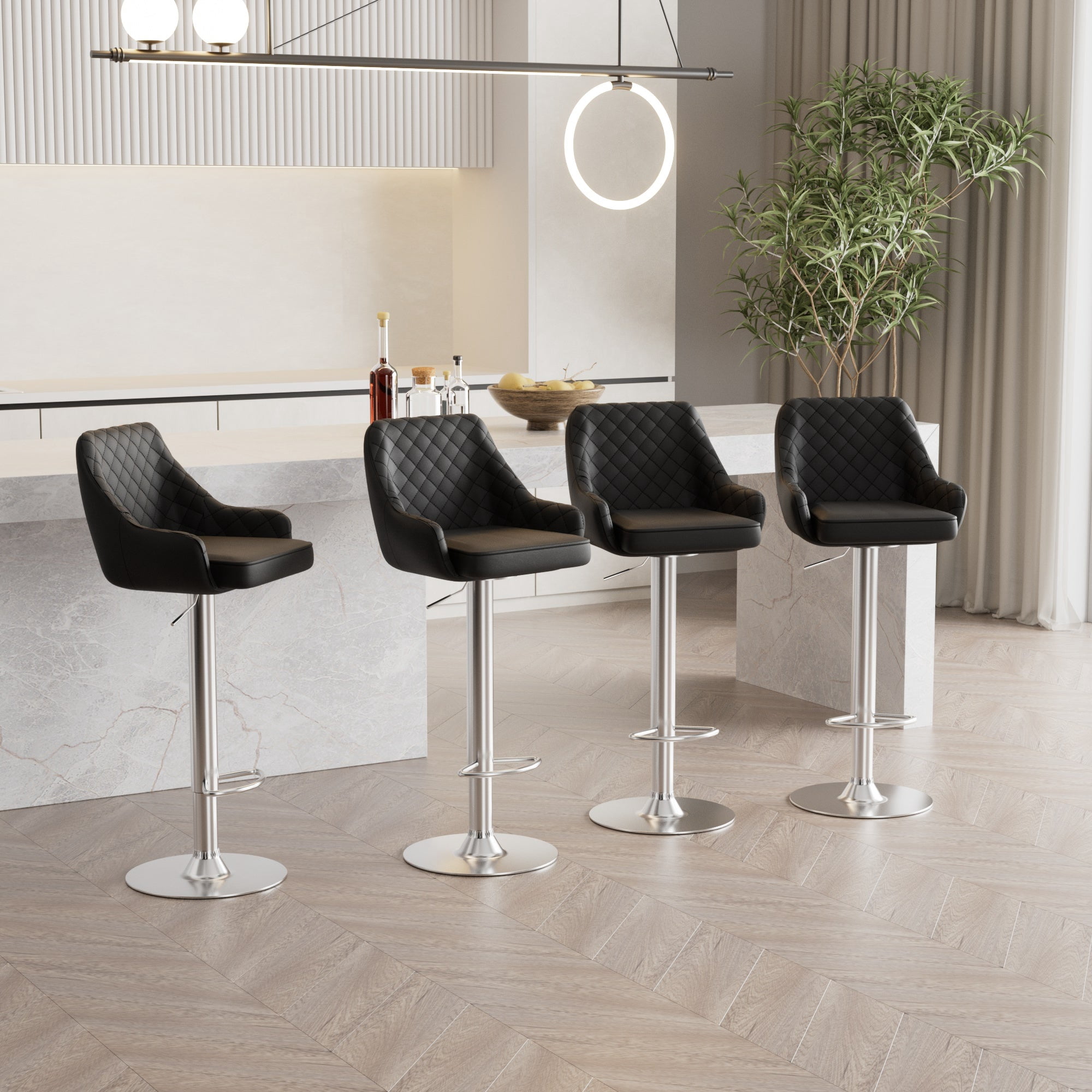 VECLO Bar Stools Adjustable Swivel with Back and Armrest, Black (Set of 4)