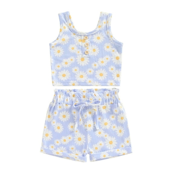 Musuos Kids Girls Shorts Set, 6 12 18 24M 3 4Y Flower Print Sleeveless Crew Neck Tank Top and Shorts Summer 2-piece Outfit