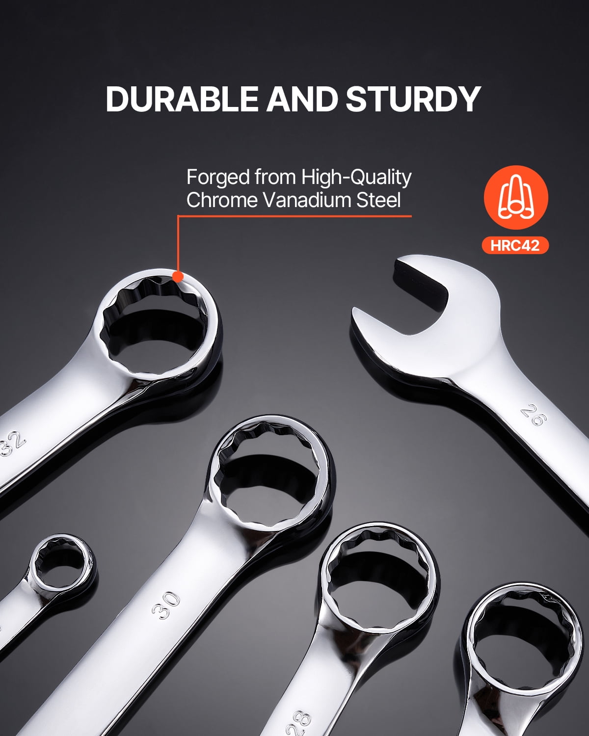 VEVOR Combination Wrench Set, 25-Piece Open End Wrench Set with Roll-up Pouch, Carbon Steel Wrench Set Metric 6 mm to 32 mm, Ideal for General Household, Garage, Workshop, Auto Repairs, Emergency