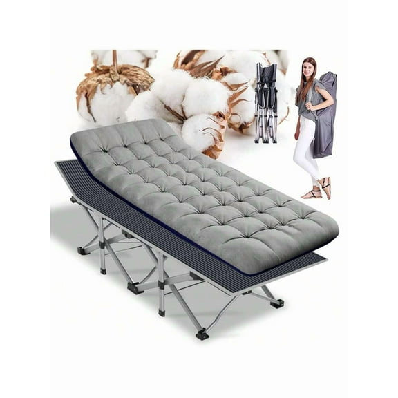 IKLAREWV Folding Camping Cot W/Mat For Adults, Heavy Duty Outdoor Bed With Carry Bag,1200 D Layer Oxford Travel Camp Cots 75x28IN