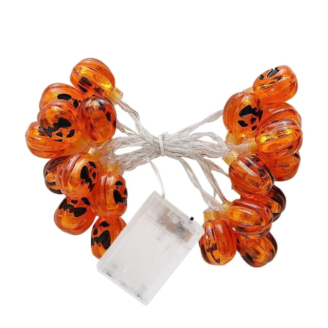 Orange Pumpkin String Lights 118 In 20 LED Battery Powered Halloween Indoor Decorations for Parties Backyard Fence