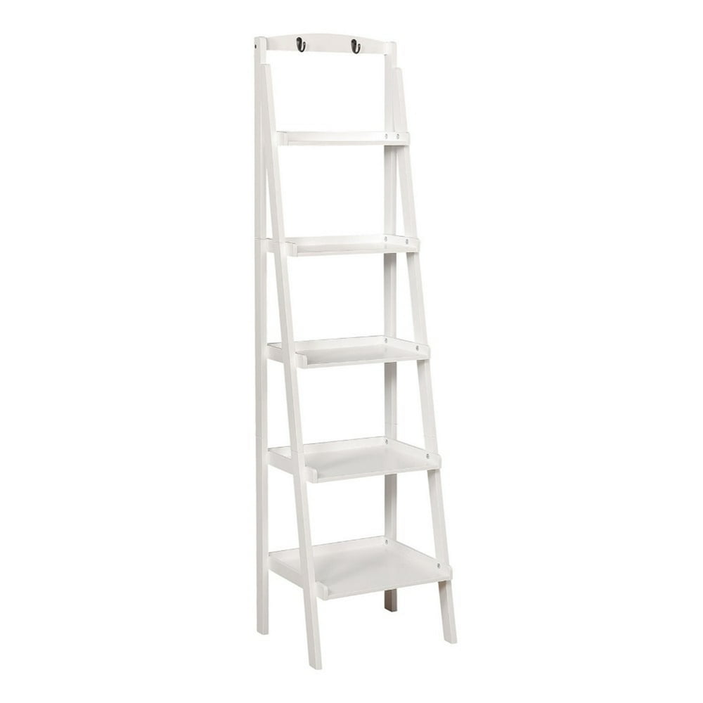 Benzara Contemporary Five Tier Wooden Ladder Shelf with Two Attached