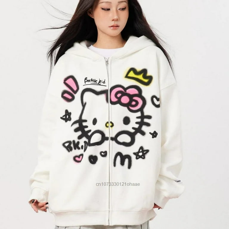 Kawaii Sanrio Hello Kitty Star Hoodie Women Autumn Winter New 