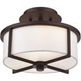 thumbnail image 5 of 2 Light Bronze Ceiling Light fixture with Hand Crafted Off-White Fabric Hardback Shade, 5 of 6