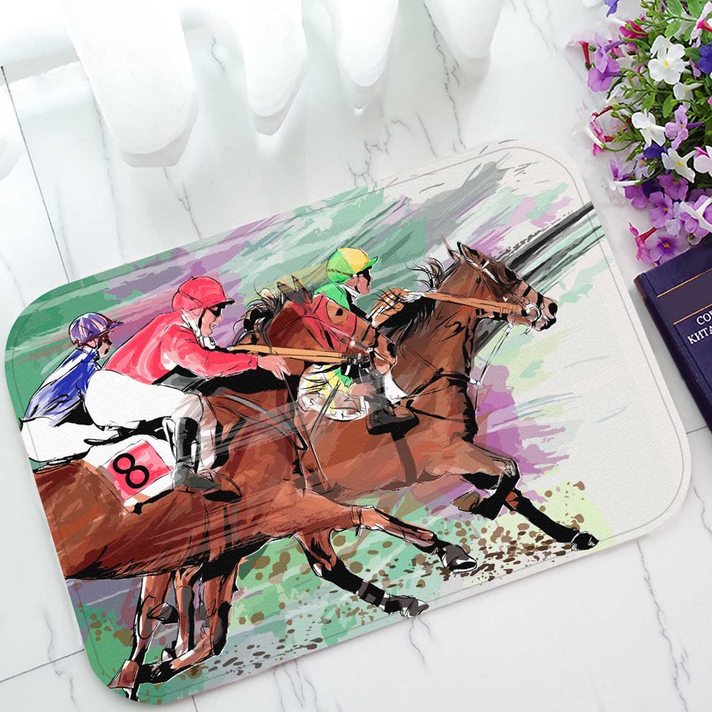 PKQWTM Horse Racing Over Grunge Home Decor Floor Mat Area Rug Doormat