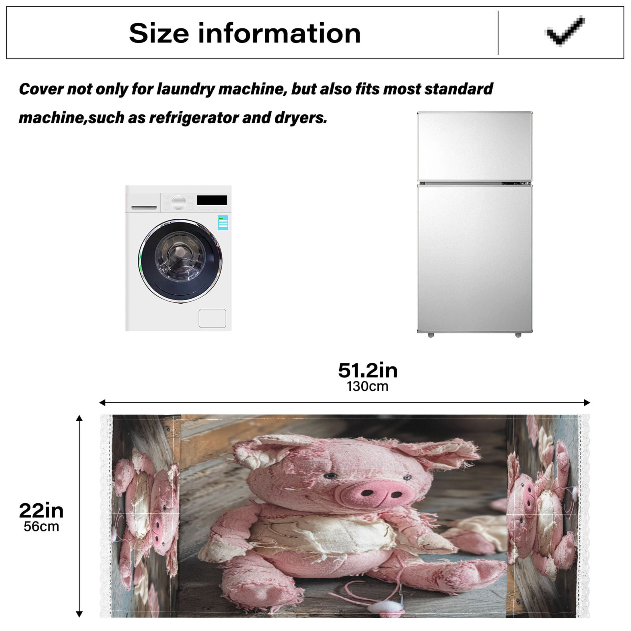 A Pink Piggy DollWasher and Dryer Covers Dust-Proof and Oil Resistant Fridge Cover with 4 Storage Pockets Washing Machine Top Cover for Laundry Kitchen Home 51.2 x 22 In