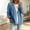 Blue, variant on Womens Jean Jackets, Button Front V-Neck Long Sleeve Spring Fall Denim Jacket for Women Blue Size S-2XL