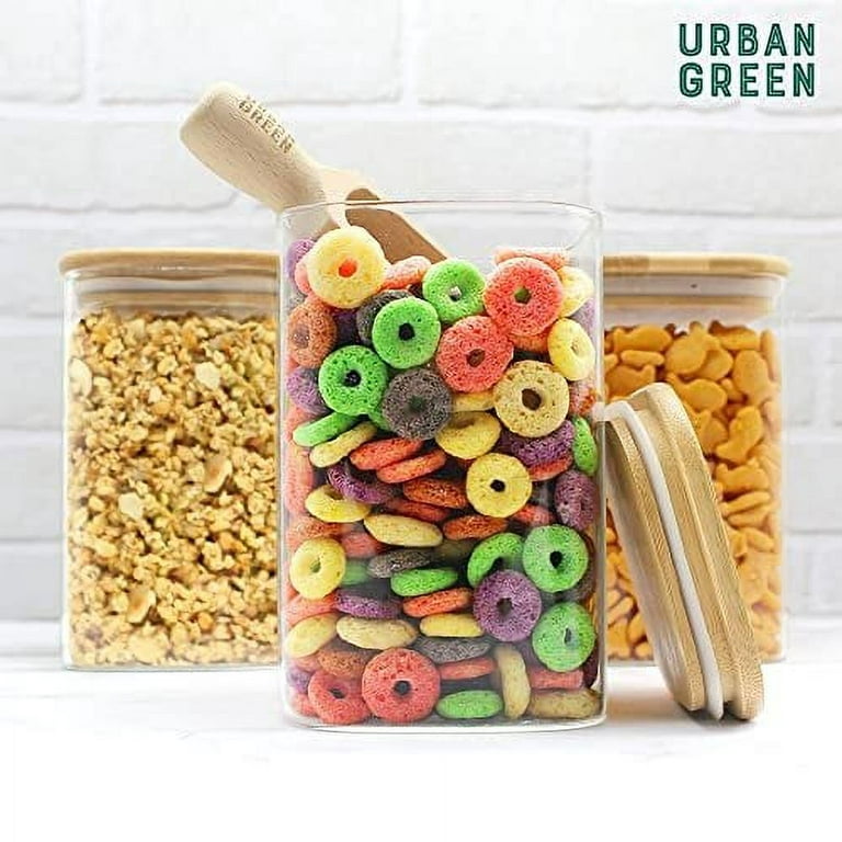 Glass Jar with Bamboo Lids Urban Green, Glass Airtight food Storage  Containers, Glass Canister set, Glass storage containers with lids, Flour  Jars, Glass PantryJars 65oz - 2pcs 