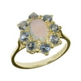 thumbnail image 1 of LBG British Made 10k Yellow Gold Natural Opal & AAA Aquamarine Womens Anniversary Ring - 33 size options - Size, 1 of 5