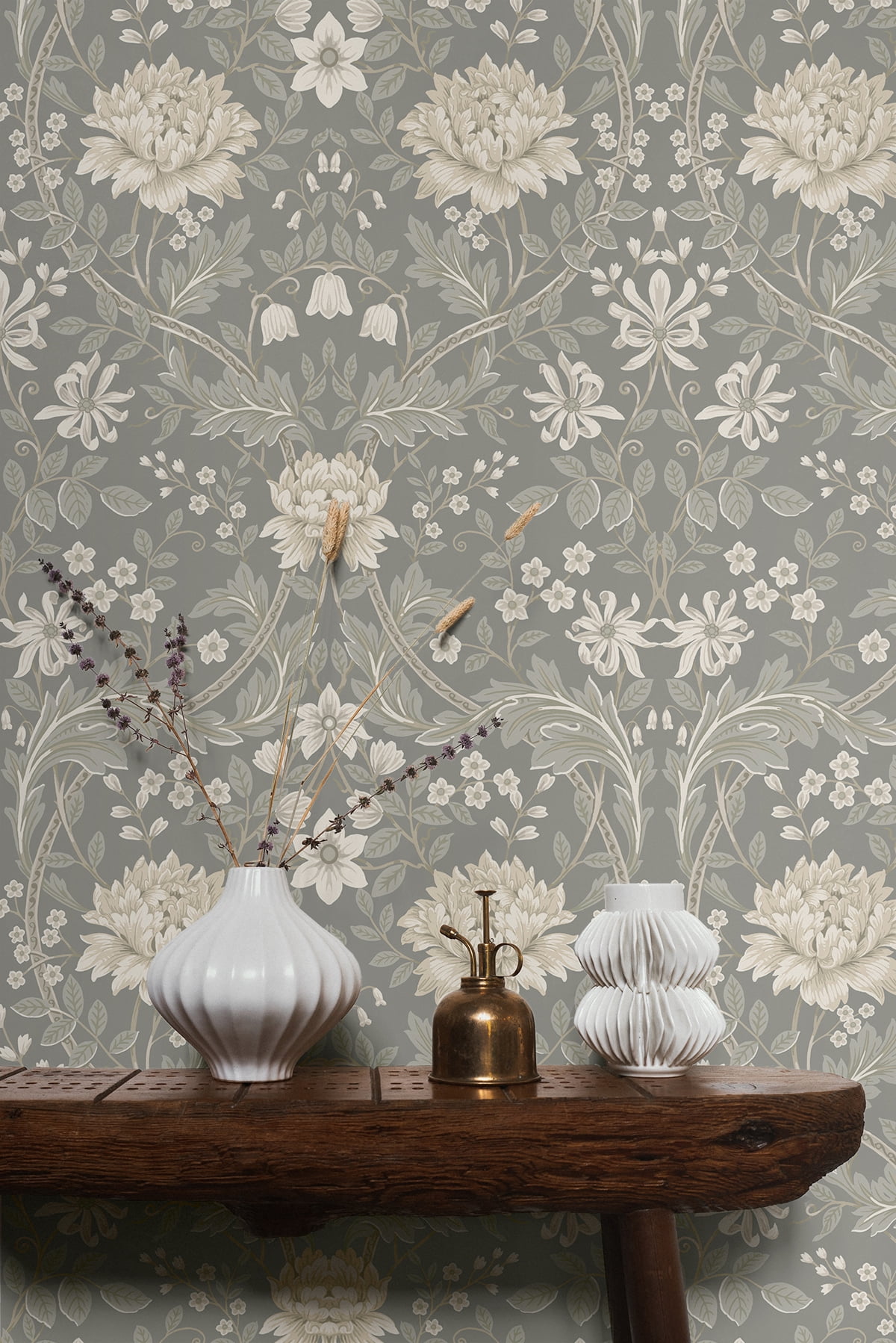 Seabrook Designs Daydream Grey Honeysuckle Floral Prepasted Wallpaper - 20.9 in. W x 33 ft. Roll