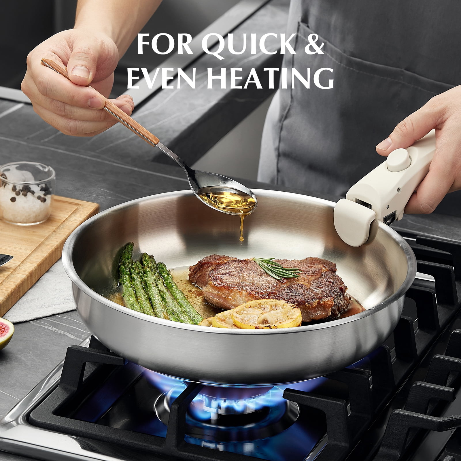 Koch Systeme CS Stainless Steel Pots and Pans Set, 7 Piece Stainless Steel Cookware Set with Detachable Handle, Induction Compatible