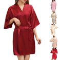 thumbnail image 5 of Lovskoo Women's 2024 Satin Robe Valentines Sleepwear for Women Kimono Bathrobe Short Ruffle Belted Robes Bridesmaids Sleepwear Khaki, 5 of 5