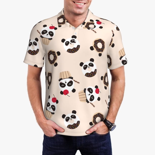 Fotbe Panda Ice Creams Donuts Camiseta Polo de Golf para Hombre con Estampado – Camisa Deportiva Transpirable con Cuello Abotonado-X-Large
