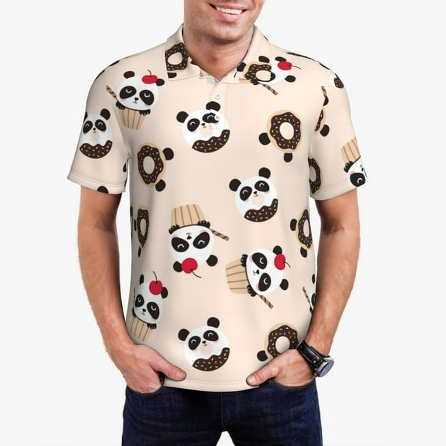 Fotbe Panda Ice Creams Donuts Camiseta Polo de Golf para Hombre con Estampado – Camisa Deportiva Transpirable con Cuello Abotonado-Large