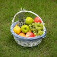 thumbnail image 5 of Panier-cadeau Traditionnel Rond en Osier Blanc avec Doublure en Vichy Bleu et Blanc et Poignées Pliables Robustes, Panier de Rangement pour Collations Alimentaires, Moyen, 5 of 5
