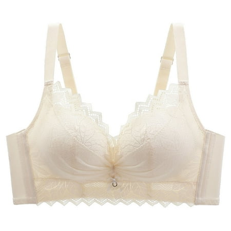 Yyeselk Womens Push Up Bra Lace No Underwire Soft Padding Lift Up Bra Full Coverage Comfort Wire Free Bra Breathable Anti Sagging Everyday Bra Beige M