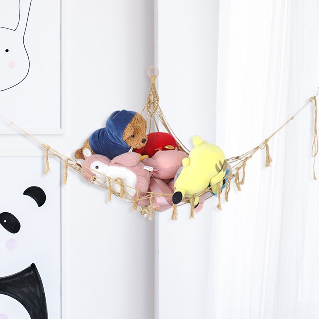 Hamaca De Juguete Almacenamiento de juguetes Hamaca Muñecos de peluche Organizador de ropa de cama Cuerda Montado en la pared (A)