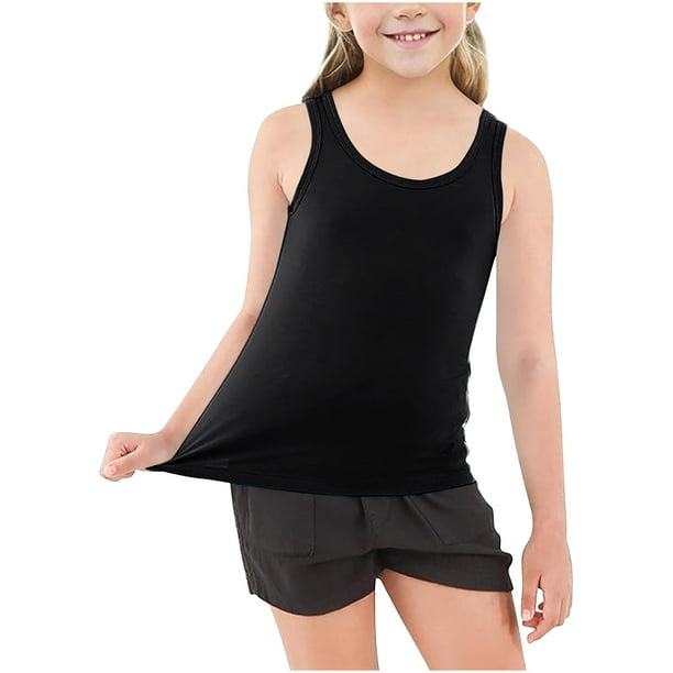 Penkiiy Chicas Tank Top, Cuello Redondo Suave Sin Mangas Camiseta Atlética para Niño 4 Años Negro
