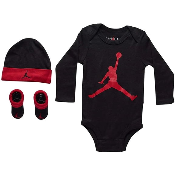 Haddad - Jordan Jumpman Long Sleeve Baby Bodysuit Hat Bootie - Black 0-6M