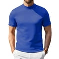 thumbnail image 7 of Men Mock Turtleneck Short Sleeve Tee Lightweight Silk-Like Slim Fit Basic Solid Casual Daily Wear Tops Royal Blue S, 7 of 7