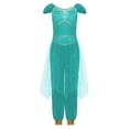 thumbnail image 3 of TiaoBug Kids Arabian Princess Jumpsuit for Girls Belly Dance Outfit Sequin Tulle Overlay Pants Romper Turquoise 12, 3 of 5