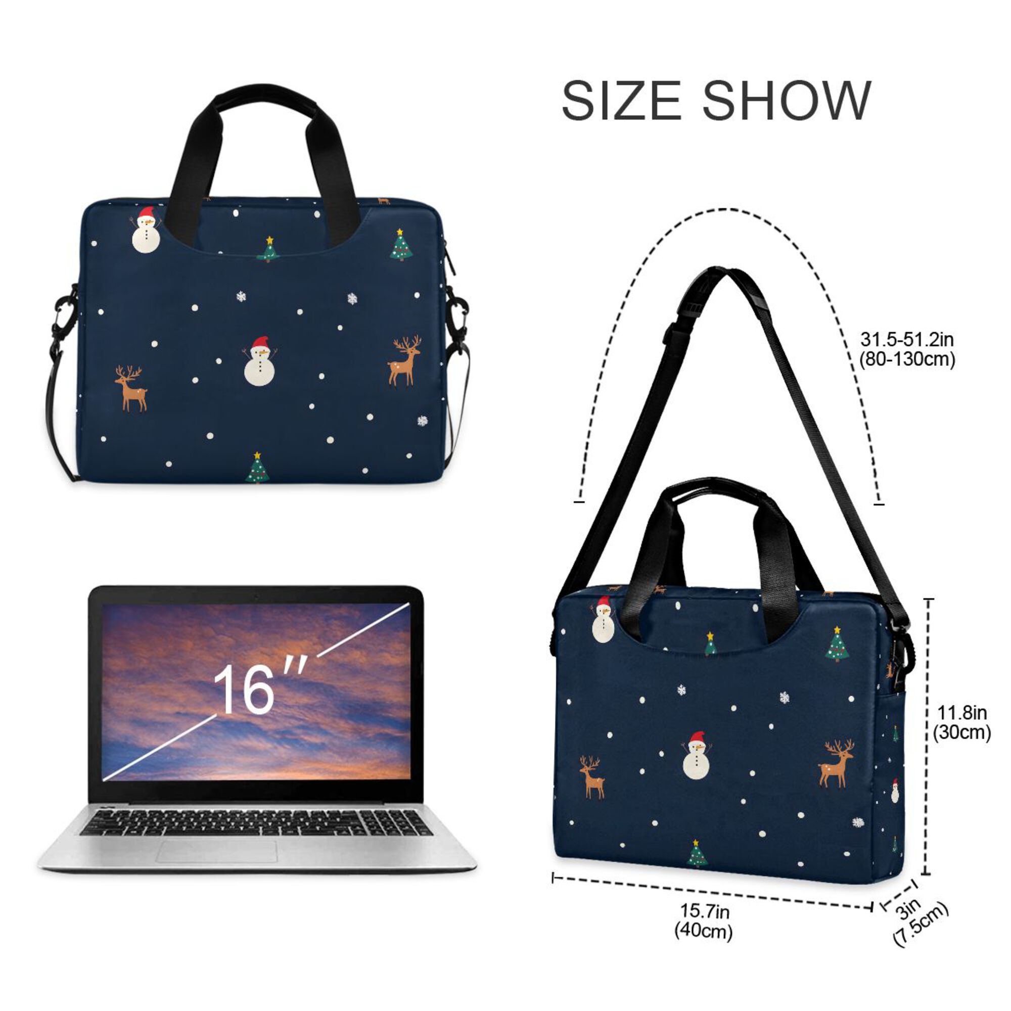 FORMRS 16" Laptop Bag Carrying Sleeve Case with Handle Travel Shoulder Briefcase, Christmas Whimsy