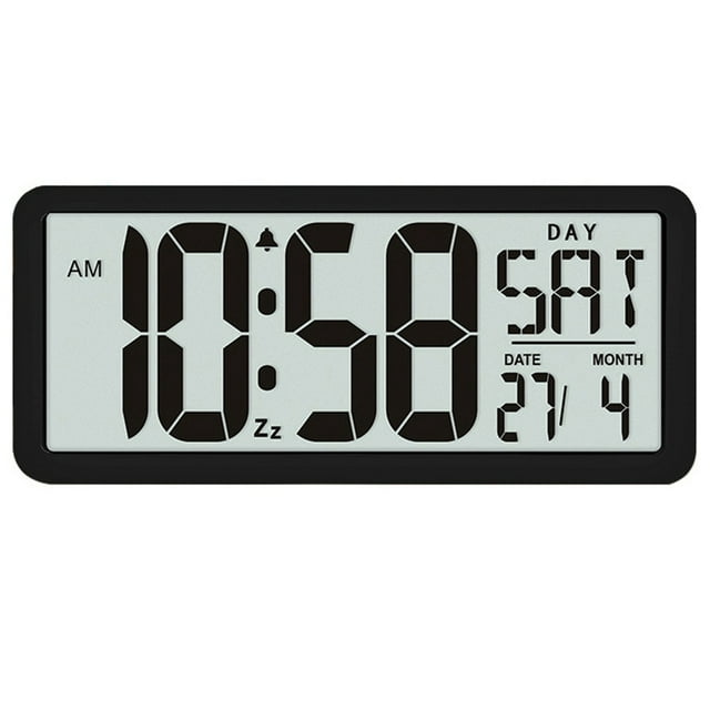 Square Wall Clock Series, 13.8inch Large Digital Jumbo Alarm Clock, LCD Display, Multi-Functional Upscale Office Decor Desk Black