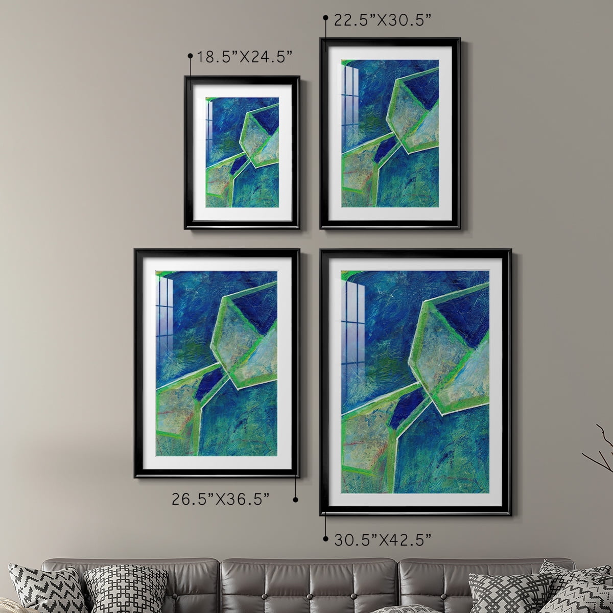Wexford Home Geometric in Cool III Premium Framed Print, 22.5" x 30.5" - Ready to Hang, Black (Set of 2)