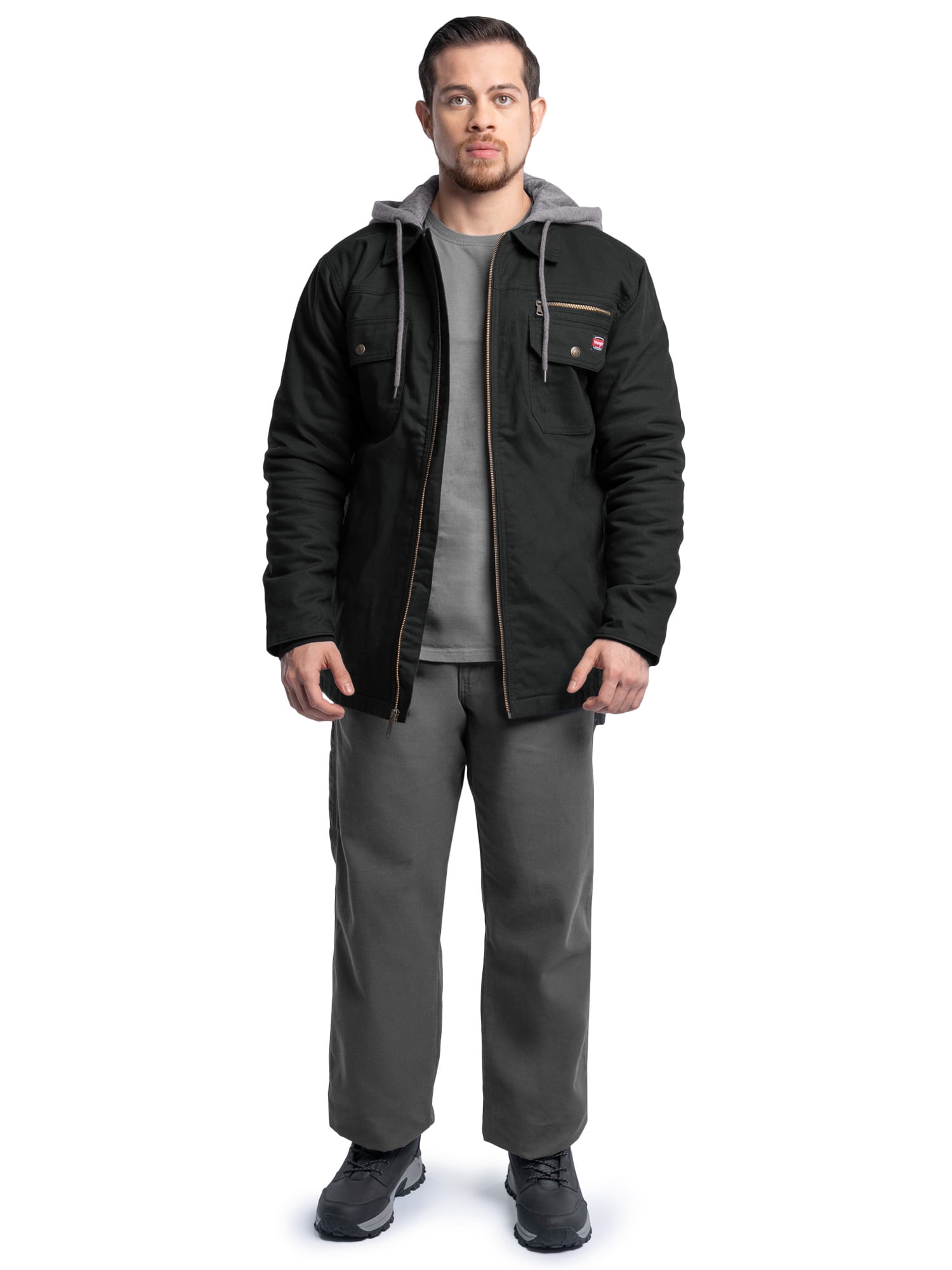 Wrangler Workwear Men's Quilted Lined Work Shirt Jacket with Hood, Size S-5XL (Men's and Big Men's)