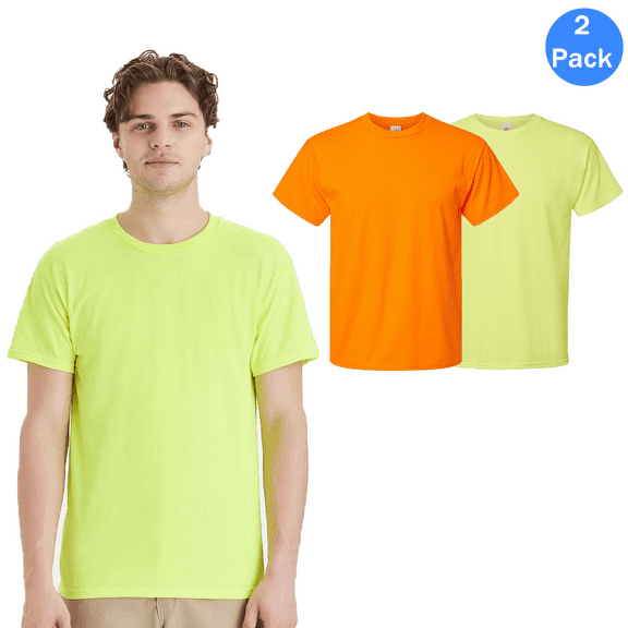 Hanes Mens T-Shirt, Hi Vis Safety Workwear Tee with Short Sleeves, Mixcolor Pack-2, Size-S