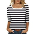 thumbnail image 5 of Jsaierl Womens 3/4 Length Sleeve Tops Plus Size Round Neck Shirts Boho Striped Ladies Blouses Going Out Cotton T-shirts Top S-5XL, 5 of 8