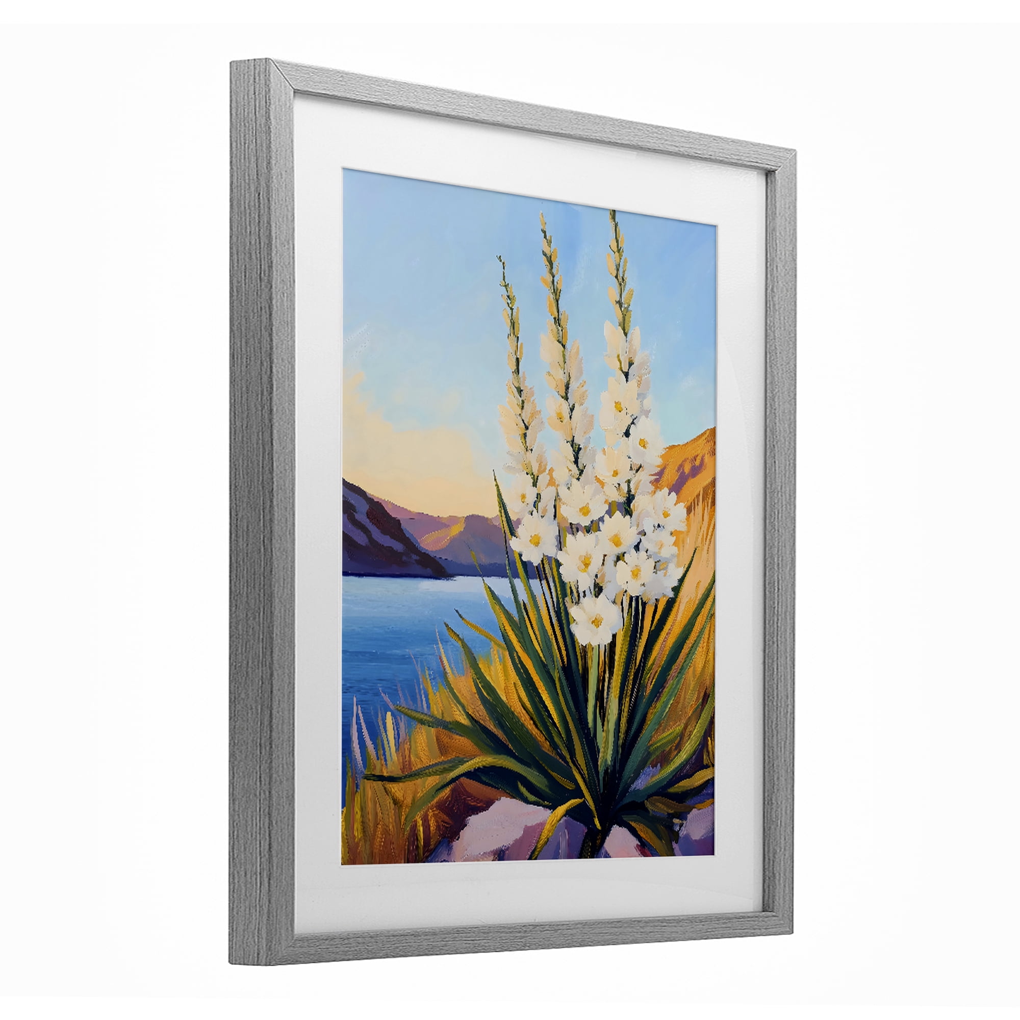 Stupell Industries Yucca in Bloom By The Lake Gray Framed Print Under Glass, design by The Prints Vibe