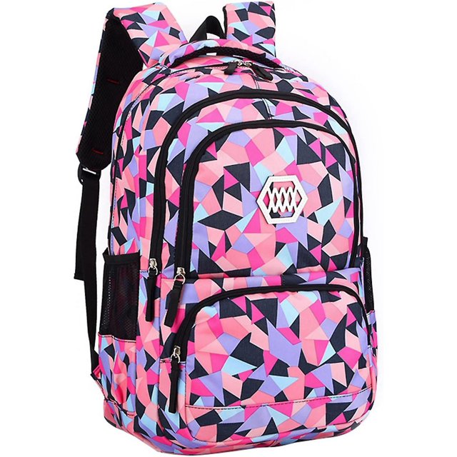 Mochila escolar con estampado geométrico para niña, primaria, secundaria, universitaria (2 # negro, 19 L)