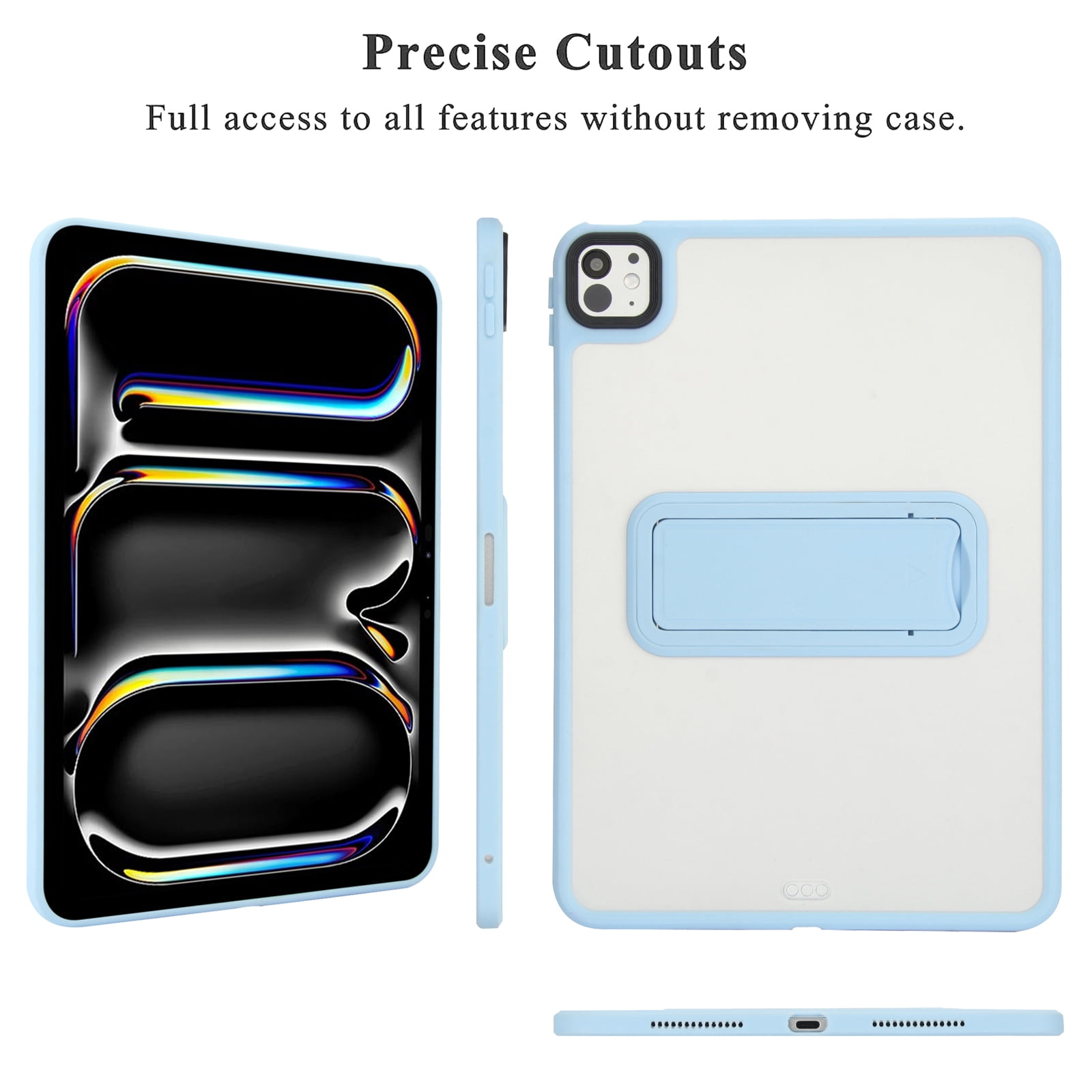TECH CIRCLE for Apple iPad Pro 13-inch (M4/M5) 2024/2025 Release Slim Clear Back Cover Case with Kickstand, Screen Protector Film, Lightweight Protective Scratch Resistant Thin Case, 03 Blue