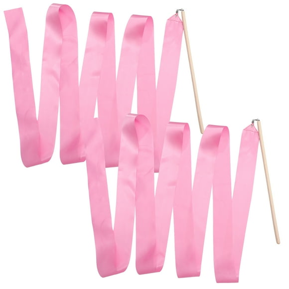 KAKOWELY rhythmic ribbon 2Pcs 4m Colorful Rhythmic Gymnastics Ribbon Dancing Gymnastics Ribbon Dancing Streamers for Kids Children (Pink)174.8"X2.36"X0.43"