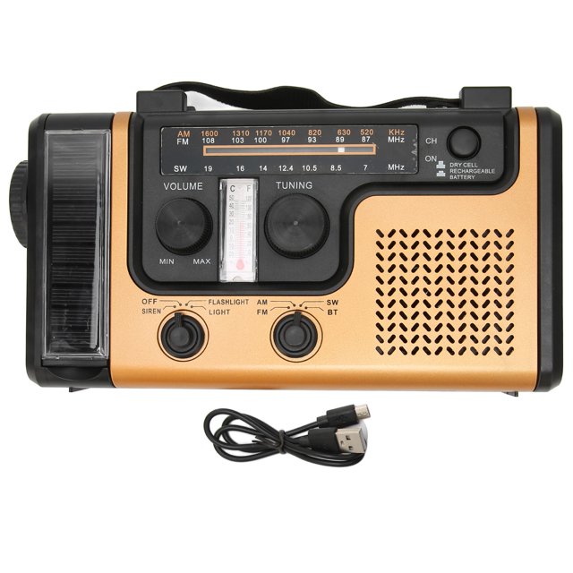 Radio de manivela solar, radio portátil LED solar de mano AMFMSW Radio de emergencia resistente y resistente