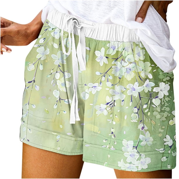 Mujeres Pantalones Cortos con Bolsillos Impresos Detalle Vendaje, Casual Y Suelto Ajuste Pantalones Cortos de las Mujeres para el Verano