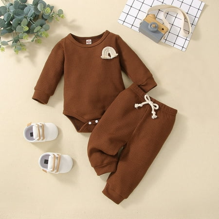 

Hunpta Newborn Infant Girls Boys Long Sleeve Ribbed Romper Bodysuits Solid Prints Pants Outfits